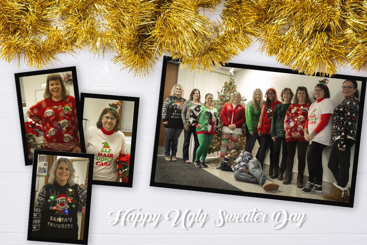 AgricultureDE's tweet photo. 'Tis the season to be tacky, Happy National Ugly Sweater Day from us to you. 

#uglysweaters #NationalUglySweaterDay #betacky #HappyHolidays https://t.co/ROpKVaUXPB