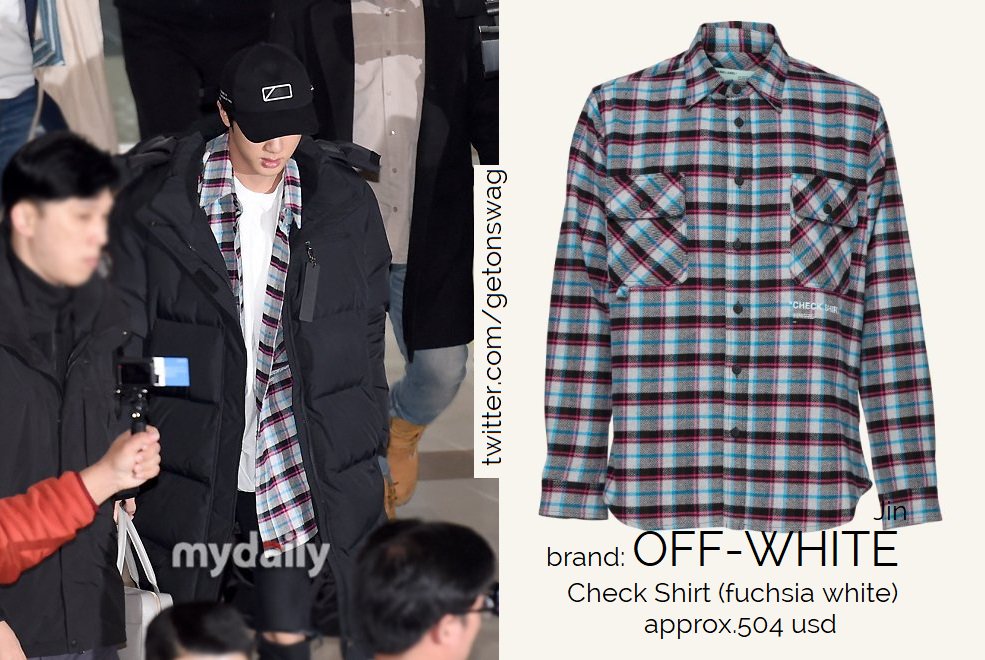 Beyond The Style ✼ Alex ✼ on X: BT21 bench down long coat MACK BARRY  noname curve cap black OFF-WHITE check shirt JIN #BTS 181221 airport #JIN  #방탄소년단 #진 #석진  /