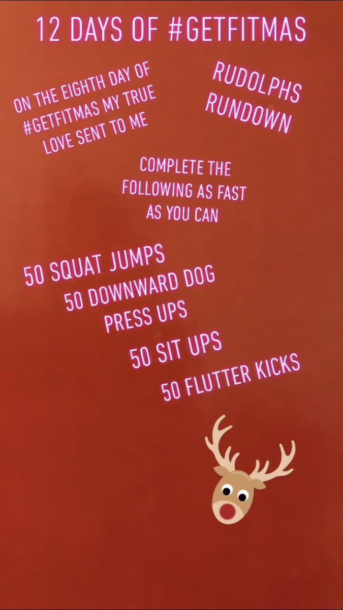 active_exercise's tweet photo. On the Eighth day of #GetFitmas my true love sent to me .... #getfit #exercise #fitmas #hiit #10minutes #active10 #christmas #FridayFeeling #FridayMotivation #fridayworkout #workout #christmasworkout #gymlife #fitnessaddict #FitnessMotivation #ruldolphsrundown #rudolph https://t.co/M30GYlvw1P