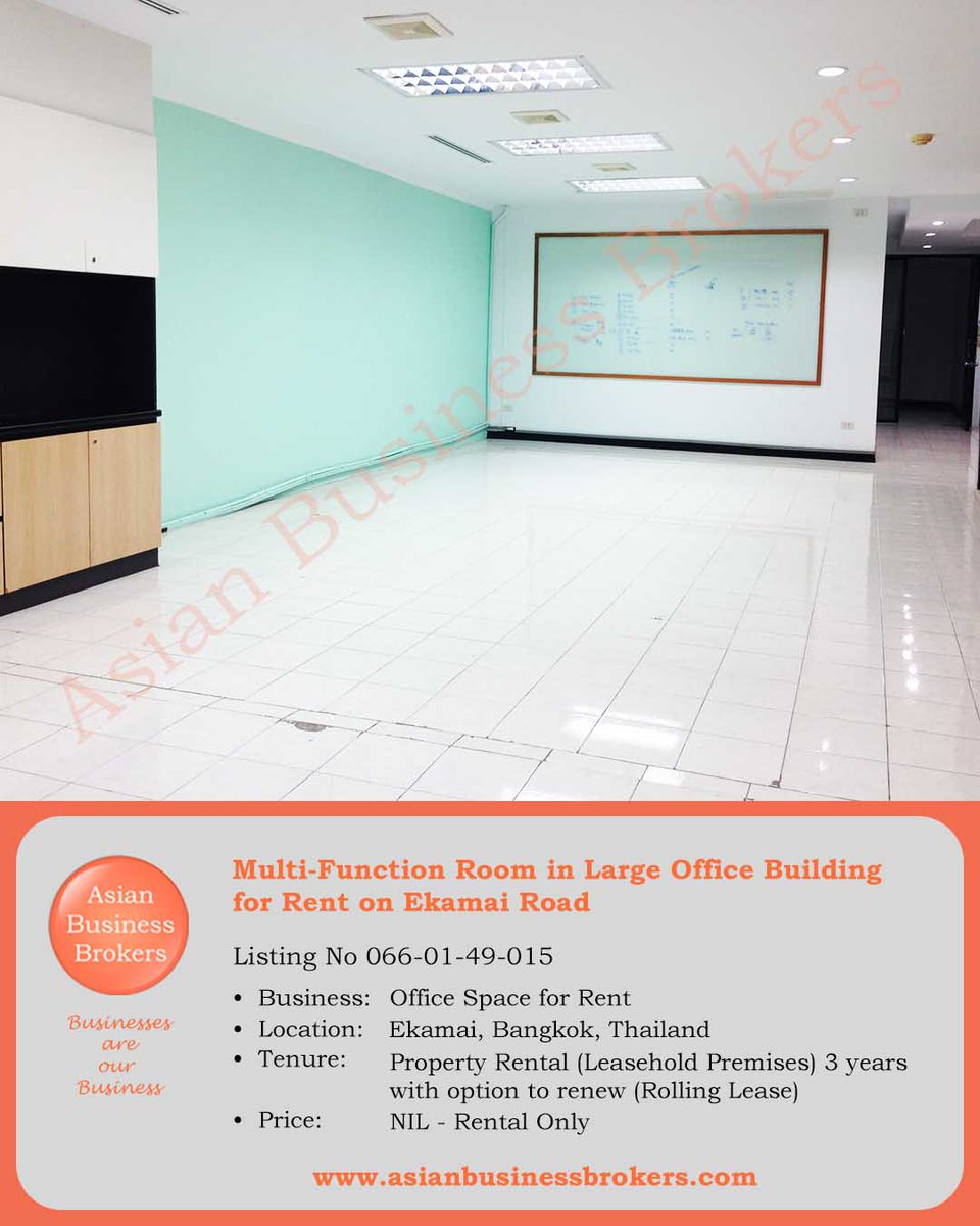 asianbizbrokers's tweet photo. Multi-Function Room in Large Office Building for Rent on Ekamai Road
Listing No 066-01-49-015
Price: NIL - Rental Only
https://t.co/1SPeZlLTFc
#OfficeforRent #Office #LargeOffice #OfficeinEkamai #OfficeinBangkok #Bangkok #Ekamai #Rental #Rental #OfficeBuilding #Business #Asai https://t.co/43mo6iIaLp