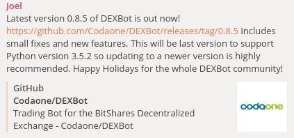dexbot_team's tweet photo. #DEXBot - #BitShares  free #MarketMaking bot ver 0.8.5 is out now. Upgrade to the latest:https://t.co/95foKY3aNX  #BitShares #DEXBot #BTS #bitUSD #bitEUR . To learn how to become a Market Maker visit : https://t.co/OgNE7mGx9D TG:https://t.co/tJdyU1B9oR &amp; https://t.co/OKIYttHt4y https://t.co/vmglwJ9pPn