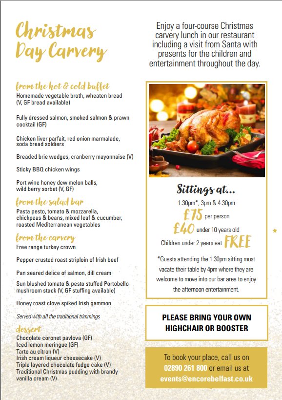 It’s never too late to start planning the perfect family Christmas lunch!
Not keen on spending time cooking or doing the washing up? Join us for a 4 course Christmas day carvery lunch.
⭐Limited spaces still available, call us on 02890 261800 to book! ⭐