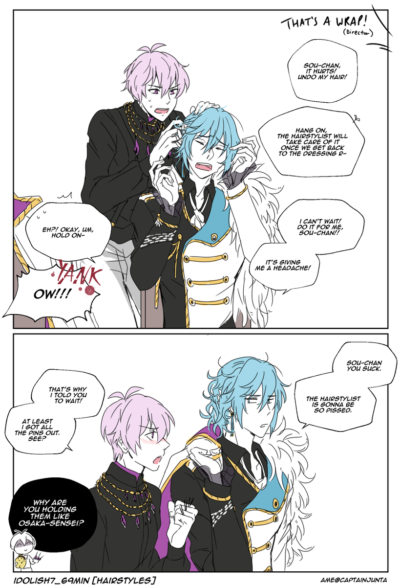 #idolish7_69min 【Hairstyles】
I was thinking how cute tamaki would look if his hair was all wavy post-WV, but then sou-chan came into the picture and ruined it 