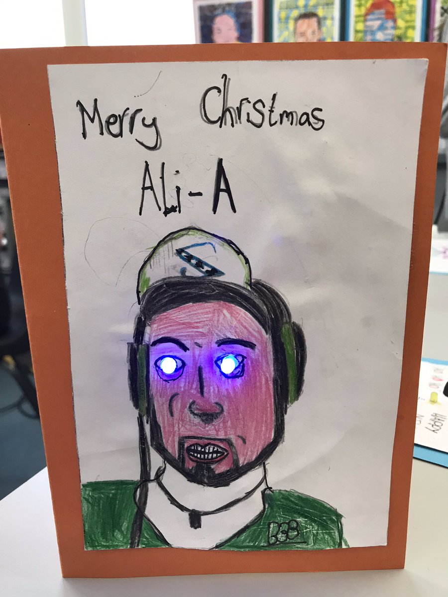 Hey <a href="/OMGitsAliA/">Ali-A</a> Kaiden in Primary 7 has been busy creating this LED light up card for you. He’d love to see it on video. He designed, soldered and created it all by himself :-) Happy Christmas!