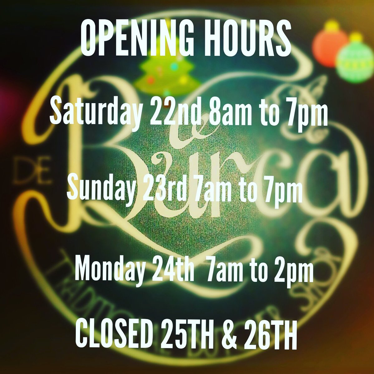 DeBurcaButcher's tweet photo. We're getting there....
#deburca #Christmas #openinghours https://t.co/OGyiGTOnAV