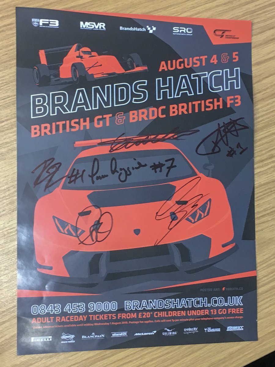 Would you like to win one of these ace <a href="/BritishGT/">🇬🇧 #BritishGT 🏁</a> posters from <a href="/Brands_Hatch/">Brands Hatch</a>, signed by <a href="/RickParfittJnr/">Rick Parfitt Jnr</a>, <a href="/RyanRatcliffeR/">Ryan Ratcliffe</a>, Ian Loggie, <a href="/cmacleodracing/">Callum Macleod</a>, <a href="/NickSDSL/">Nick Jones</a>, and <a href="/ScottMalvern/">Scott Malvern</a>? Simply like and RT this post!