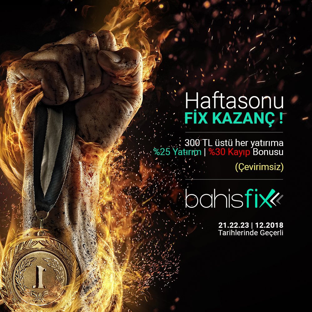 Haftasonu Fix Kazanç ! 300 TL üstü her yatırıma %25 Yatırım %30 Kayıp bonusu ! Bir Yatırıma 2 Bonus ! Hemen BahisFix77.com