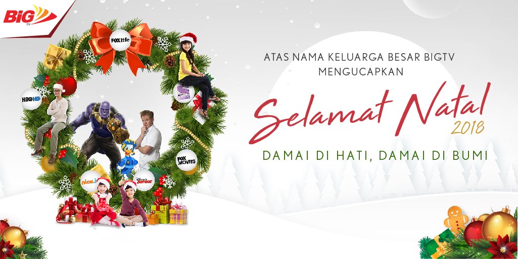 Atas nama keluarga besar BIGTV mengucapkan Selamat Natal 2018. Damai di Hati, Damai di Bumi.