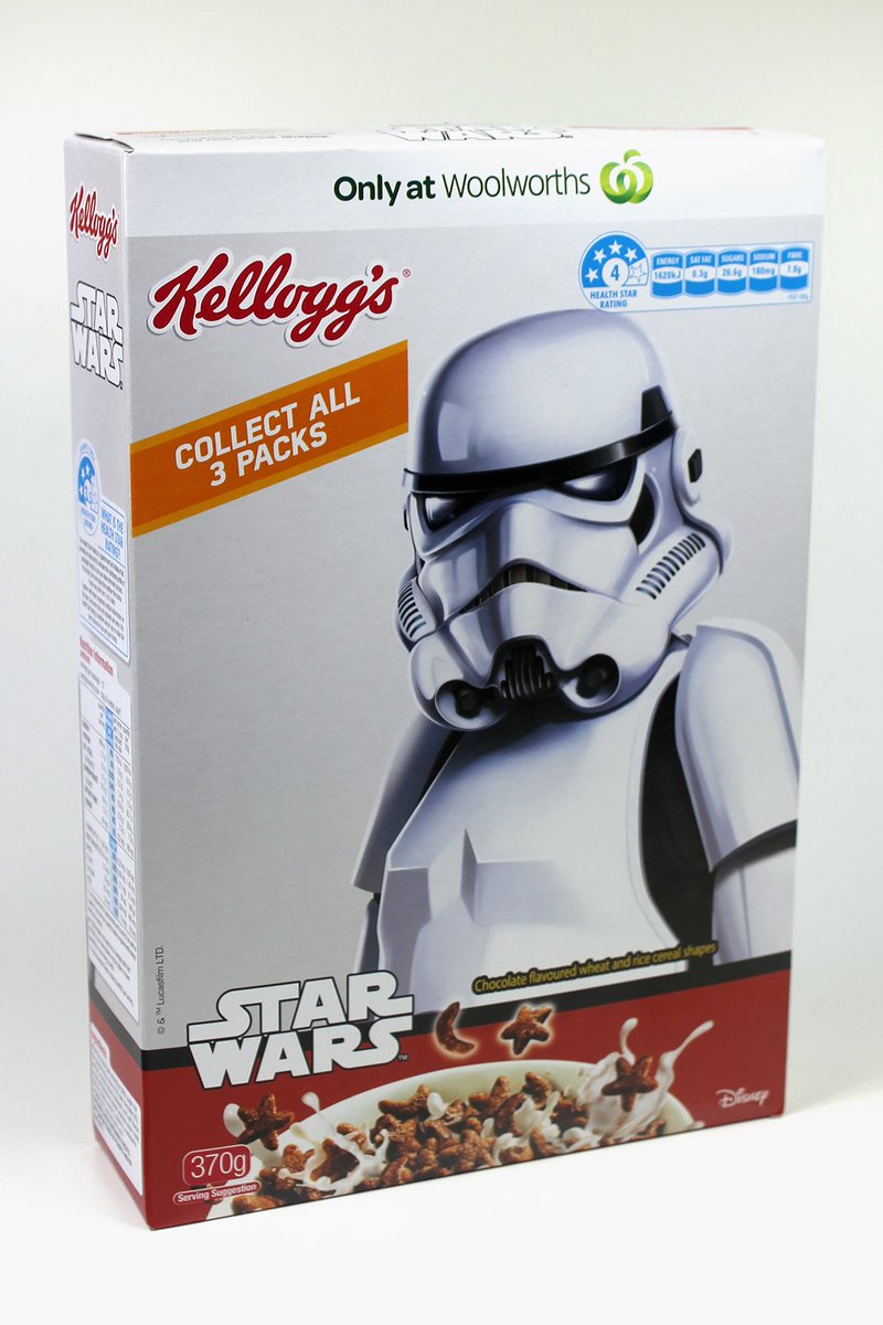 4 Decades of #StarWars &amp; I never got a cereal. Seriously, even a Stormtrooper gets his own box? #Outrage! Time's running out, so make it happen, Kellogg's! How about "Luke Skywalker's FROSTED FORCE-GHOST TOASTIES"? 
(They're Forcefully Delicious) 😋