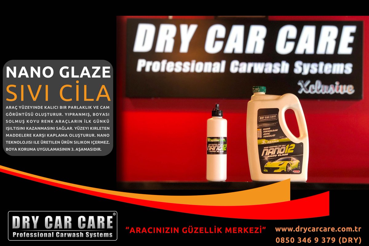 Nano 12 Araç yüzeyinde kalıcı bir parlaklık ve cam görüntüsü oluşturur. Nano teknolojisi ile üretilen ürün silikon içermez. Boya koruma uygulamasının 3. aşamasıdır.
#drycarcare #nanocila #polish #polishing #otoyıkama #otokuaför  #carcare #carwash #pastacila #boyakoruma #detailing