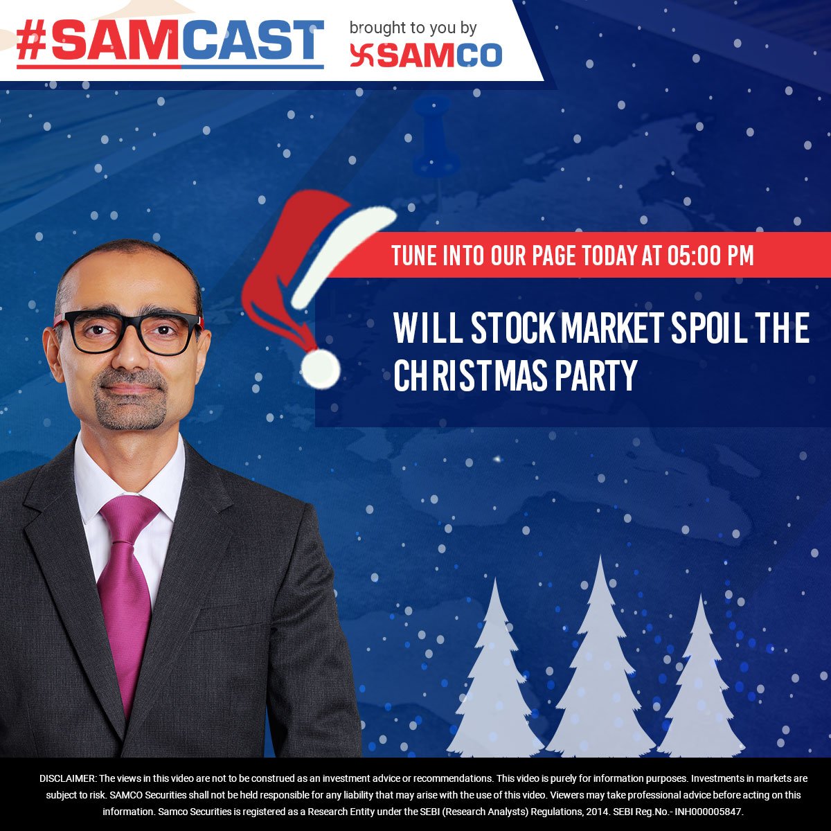 SAMCO_India's tweet photo. Will Market Spoil the #Christmas_Party? Catch our Head of Research, Mr. Umesh Mehta, Live today at 5 p.m on #Facebook, as he explains if this fall is real or fake bear Market.
#SAMCO #Investing #Trading #SAMCAST #Webcast #MarketOutlook #MarketSentiment #BearMarket https://t.co/mAYKPGb7P8