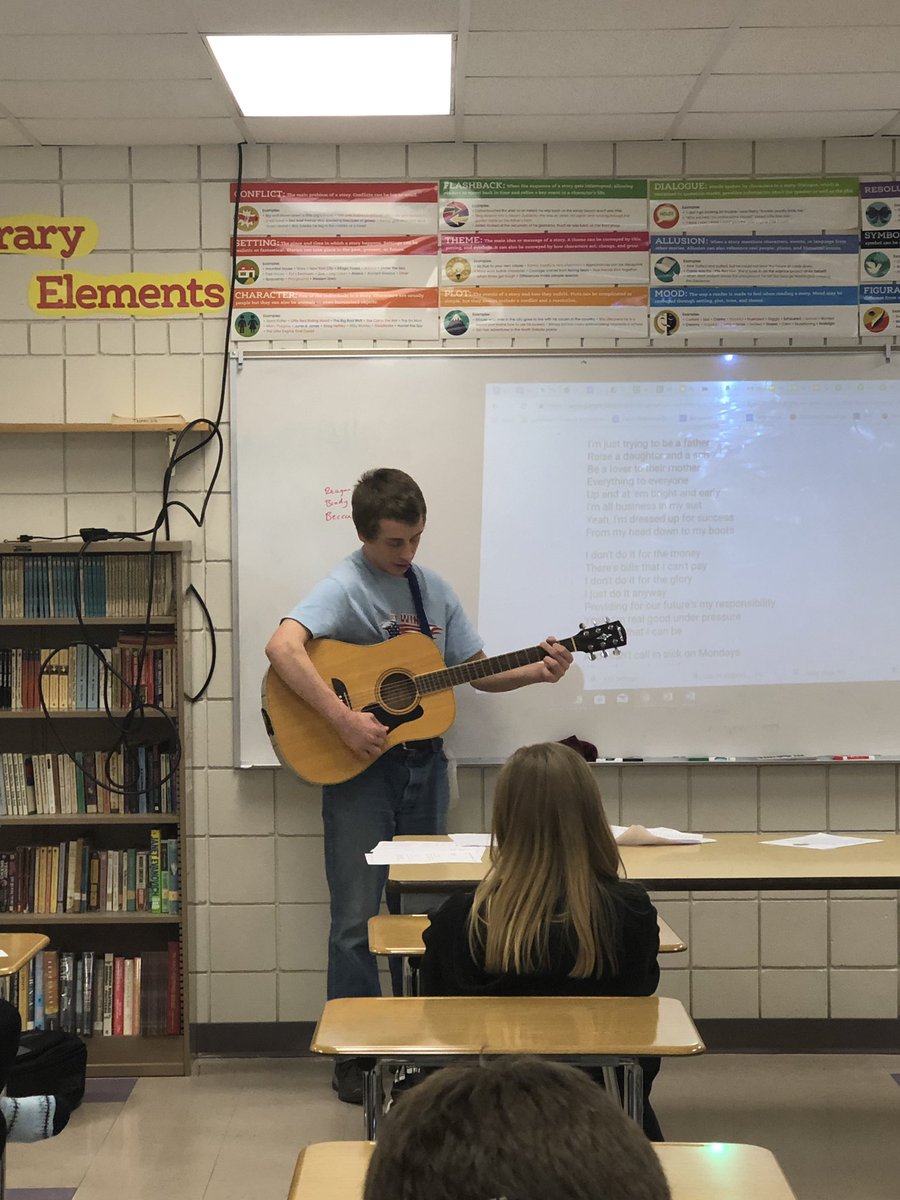 Speech student, Tyler Ballman, gave an excellent Demonstrative speech on how to play the guitar! He ever gave us a little preview and played and sang “American Soldier” by <a href="/tobykeith/">Toby Keith</a>. Thanks Tyler! #GoodhueSchool