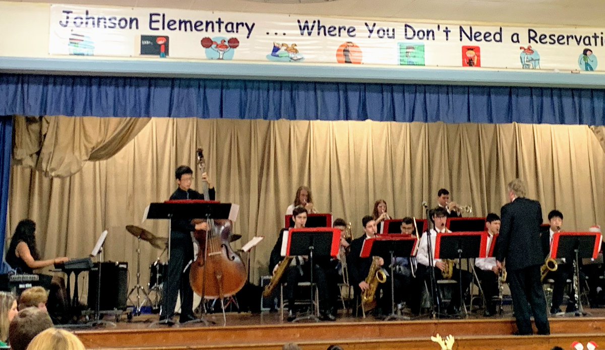 When the Cherry Hill East Jazz Band comes to your school and your former student, who is only a freshman, is one of the 4 trumpeters, your heart gets filled with joy and pride. Nice work Alvaro! #BeBraveBeBoldBeYou #teacherpride @JJESOwls @JJES_Owls @CHEActivities @ChpsTweets