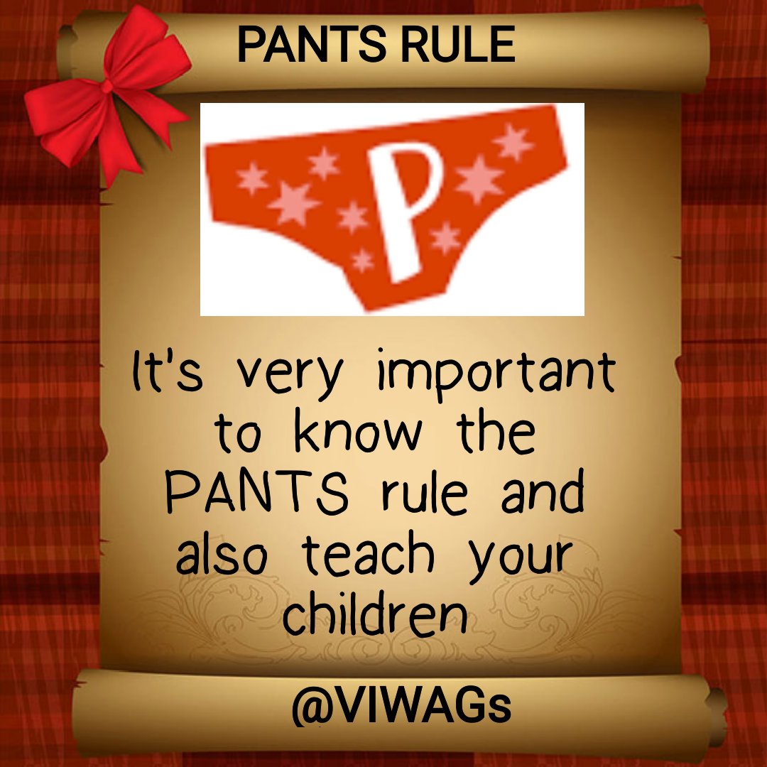 Viwags's tweet photo. This is the best time to talk to your child about the PANTS rule. If they know the rule, they will be able to defend themselves and also speak up when they become uncomfortable.

#Pantsrule
#Safetytips
#ChildAdvocate
#StopSexualAbuse
#Holidays
#12days https://t.co/zxxMaQ08gO