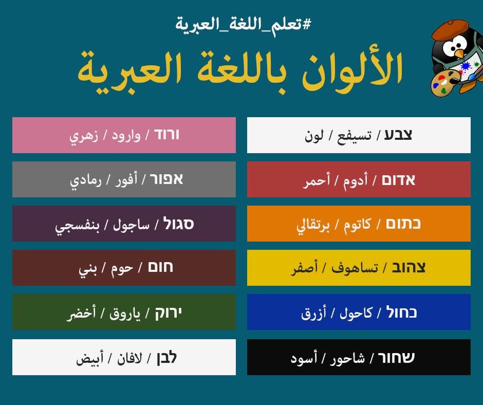إسرائيل بالعربية on X: "تعلم أسماء الألوان المختلفة باللغة العبرية  #تعلم_اللغة_العبرية https://t.co/0zAti9YWqG" / X