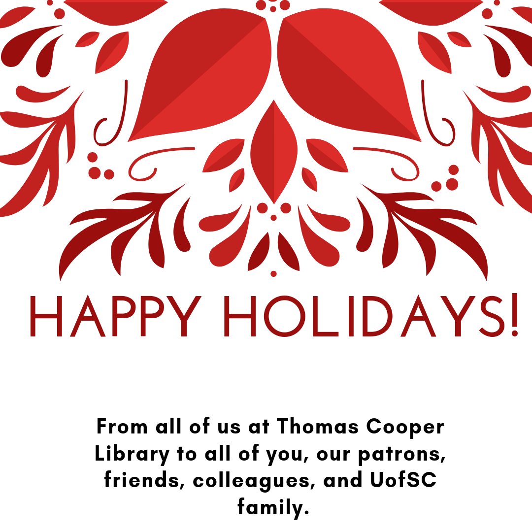 UofSClibraries's tweet image. Have a safe and happy holiday season. See you in 2019! #happyholidays #yourtcoop #winterbreak