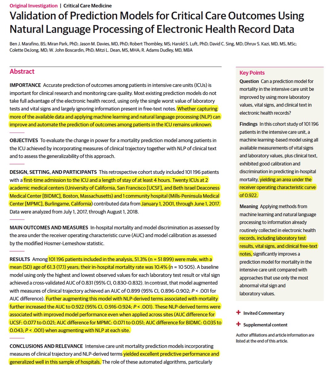 Eric Topol Pa Twitter Who Is Going To Die In The Icu Prediction From 100 000 Patients In 3 Health Systems Using Nlp Ai W Inclusion Of Free Text Auc 0 92 Jamanetworkopen Eric Topol Pa Twitter Who Is Going To Die In The Icu Prediction From 100 000 Patients In 3 Health Systems Using Nlp Ai W Inclusion Of Free Text Auc 0 92 Jamanetworkopen