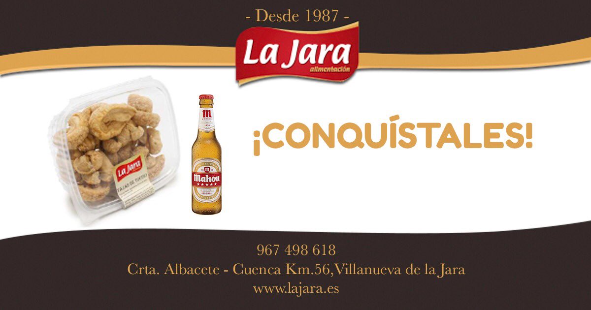 ¡CONQUÍSTALES! | Empieza por el estomago

Saca una cerveza, un refresco, agua o vino y un buen bol con Tajás de Tocino o unas cortezas del sabor que quieras, tus invitados sabrán lo que es un aperitivo casero.

☎ 967 498 618 
🏢 Crta.Albacete - Cuenca km, 56, V. de la Jara