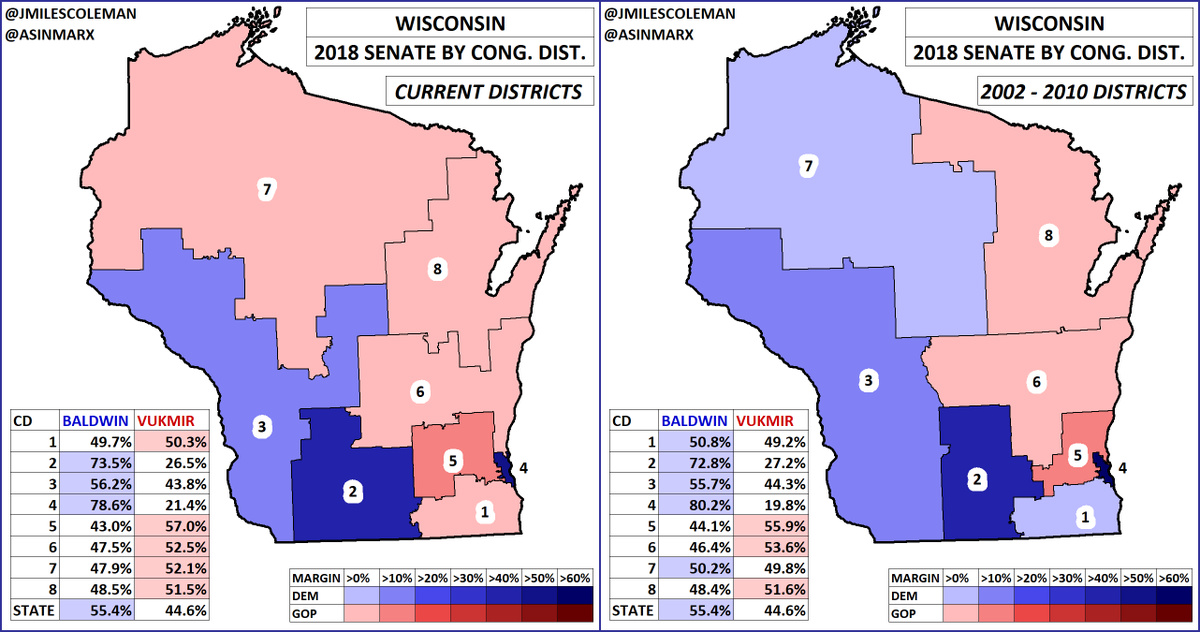 J Miles Coleman On Twitter Wisconsin S Map Is A Clear R Gerrymander On The Left Asinmarx Broke Down The Wisen Race By Cd Baldwin Won By 11 But Only Carried Three Districts
