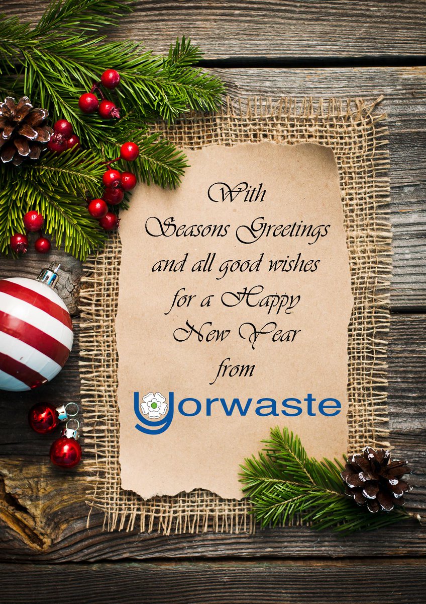Best Wishes to customers &amp; colleagues for the festive season and a happy &amp; prosperous New Year.
With no waste or recycling collections on Christmas Day, Boxing Day or New Years Day, download a schedule of alternative collection dates from our website at yorwaste.co.uk/about-us/downl…