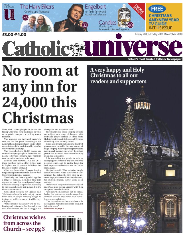 ukcatholicpress's tweet image. Inside this week&apos;s #CatholicUniverse #doubleedition #ChristmasSpecial #specialedition: @sfmmossend @careorguk @MarysMeals @CAFOD @sciaf @FatherHudsons @CornerstoneCds @Stonyhurst @LifeCharity  
Available now: 
Digital: bit.ly/2rOiwQ7  
Print: bit.ly/2Gzl3Iq