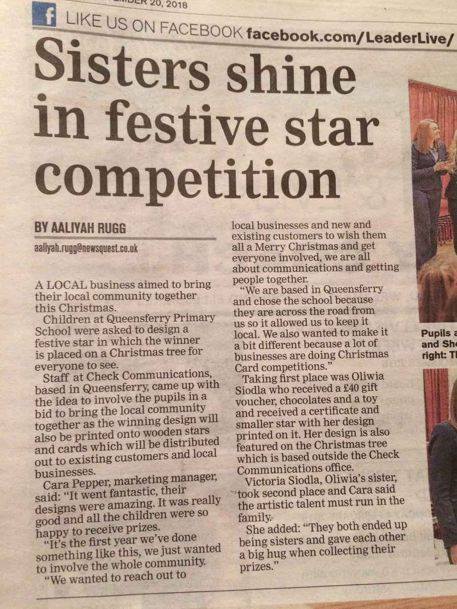 TheCheckGroup's tweet photo. The Check Christmas Star has made it into The Leader newspaper!! 🌟🎄 😀 Thank you to the whole community and everyone online who supported our festivities. Hoping to do something equally if not even more special next year 👍 💫
#supporteachother #checkstar @leaderlive https://t.co/WlxSpSupRu