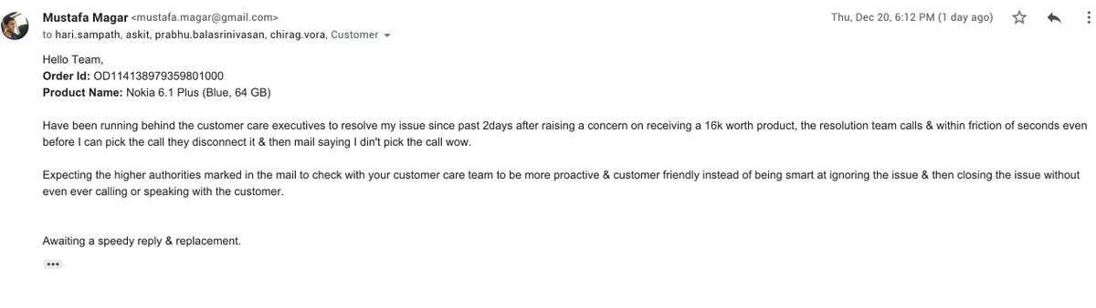 mustafamagar's tweet photo. @Flipkart So apparently your resolution team calls &amp; cuts in friction of seconds even before I pick it up &amp; right after that I immediately call your customer care team and waste 20mins of my life asking them to connect me with the resolution team for an issue I have been running. https://t.co/x9VKWyN1IB