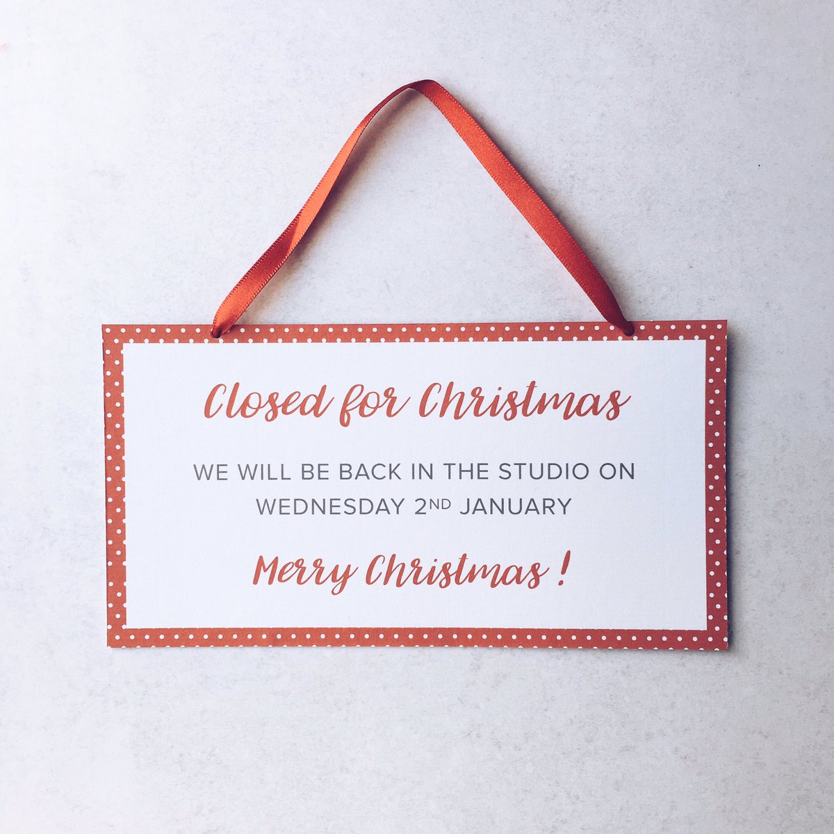 Closed for Christmas ☃️

We just want to say a huge thank you to all our customers that we have worked with over the year 🎄

We will be back in the studio on Wednesday 2nd January. Bring on 2019!

Merry Christmas to you all 💫