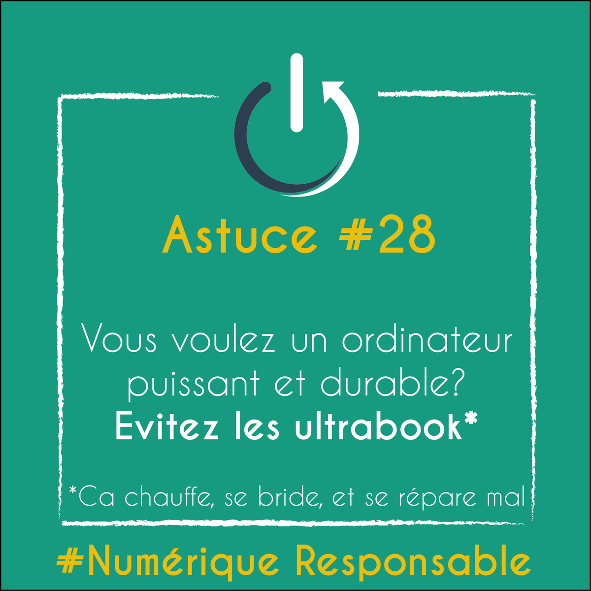 WeeeFund's tweet photo. Astuce 28: #Ultrabook
En ces temps de mobilisation pour l'#ecologie et le #climat (#ilestencoretemps et #onestpret), on vous partage nos astuces perso et pro pour un #NumeriqueResponsable une #InformatiqueDurable! 
1 jour = 1 astuce https://t.co/o8mVlpbTYv