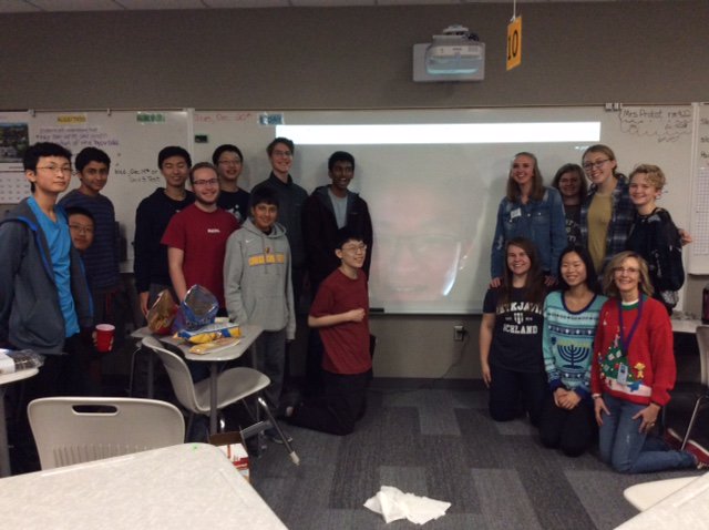 JCSD_MathClub's tweet image. Extra special Math Club party when the alums visit. Elvin even joined in via skype.