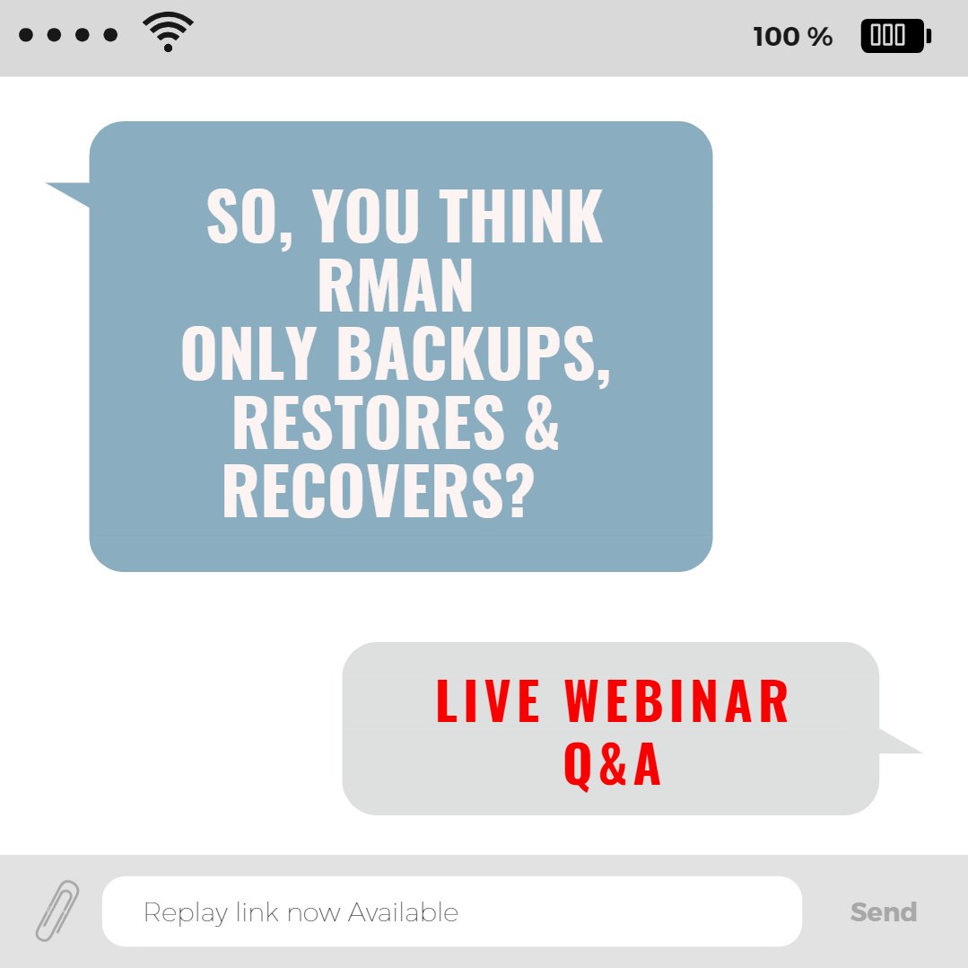 Oracle_Edu's tweet photo. If you missed out last #RecoveryManager live webinar, check out these questions asked during the session by #database administrators and answered by #Oracle instructor Gwen Lazenby: https://t.co/s4P9H8WhlO https://t.co/ZtUY07kdEu