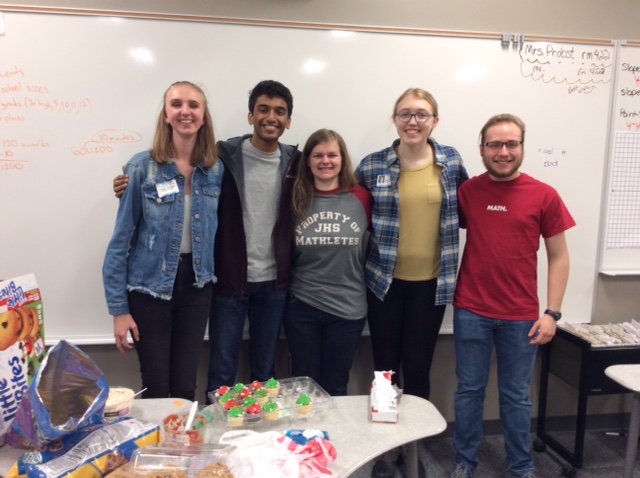 JCSD_MathClub's tweet image. Extra special Math Club party when the alums visit. Elvin even joined in via skype.