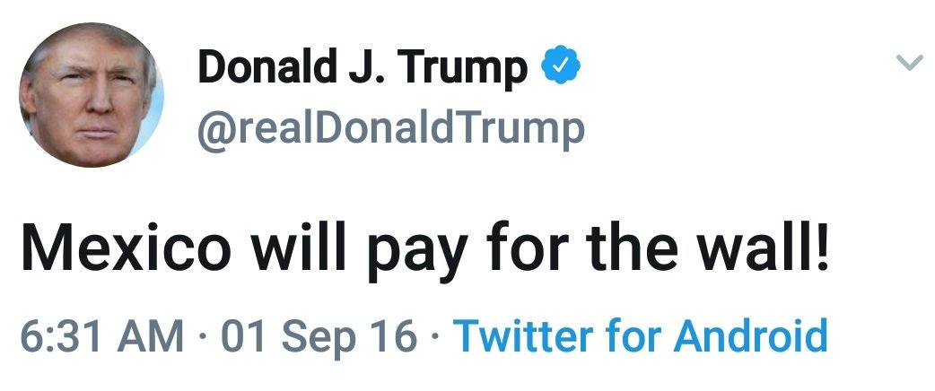 ExpectoResister's tweet photo. @realDonaldTrump So, Mexico is NOT, in fact, paying for the wall?
Are you including all the $ from your racist and xenophobic supporters in your funding or are you just lining your pockets with that?
P.S. thought you didn't like @CNN?
#HypocriteInChief #LiarInChief
#GuityAF https://t.co/0Foia3RcYF