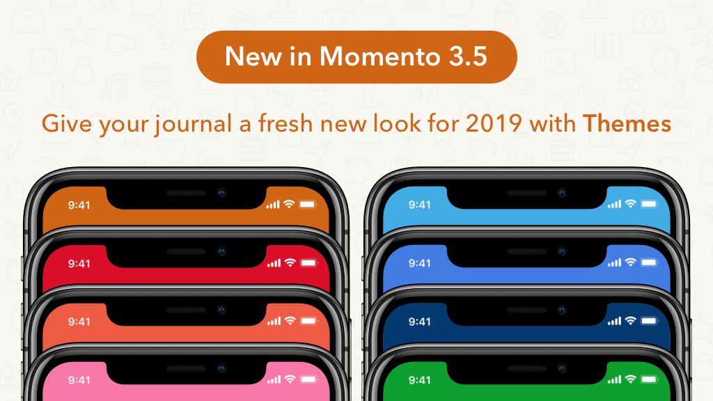 Momento 3.5 is now available! — Give your journal a fresh new look for the New Year with our brand new themes feature. Download now from the AppStore itunes.apple.com/gb/app/momento…
