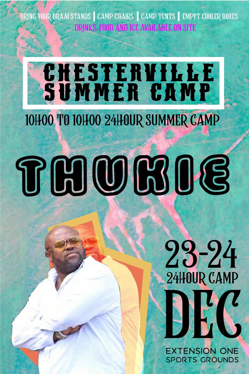 feelslike_ue's tweet photo. #CHESTERVILLESUMMERCAMP2018
3 DAYS TO GO, BRING YOUR CAMP TENTS, CAMP CHAIRS, BRAAI STANDS &amp; EMPTY COOLER BOXES 

https://t.co/haSyzWXuke 

#chestervillesummercamp2018 #feelslikesummer #musicfestival #travel #music #food #durban #umkhubane #summercamping #southafrica https://t.co/1tOZHfhihA