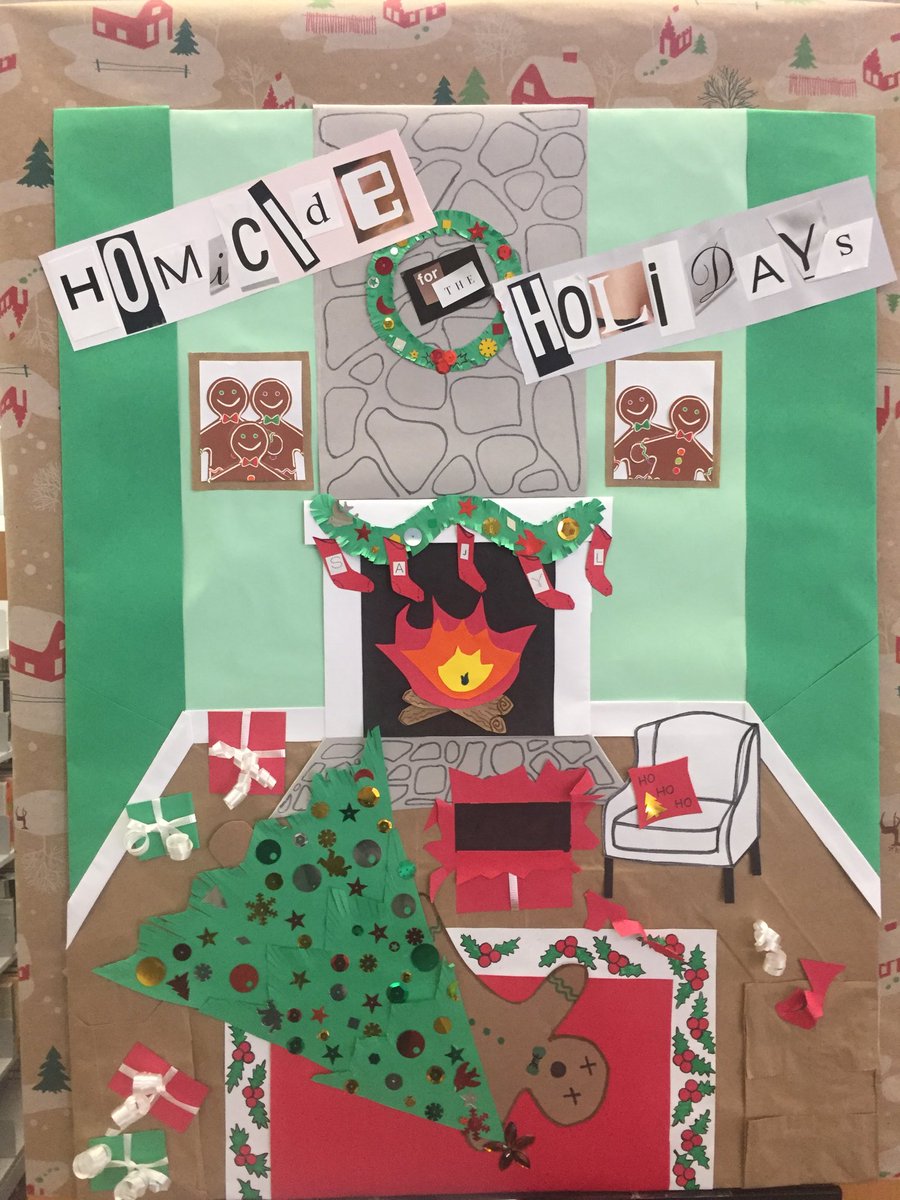 fulcolibrary's tweet photo. Our Northside Library was quite creative with their holiday displays this year. It was a gingerbread man homicide at the library. Poor guy didnโt see that tree coming. #gingercide #holidaysatthelibrary #afpls https://t.co/7lnY7IbLfd