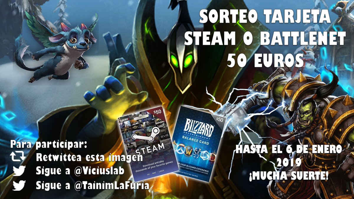 viciuslab's tweet photo. 🎅🎁🎄SORTEO DE NAVIDAD🎄🎁🎅

💰 50 euros tarjeta Steam o Battlenet

Requisitos:

➡ Seguir a @viciuslab y @TainimLaFuria
🔁 Retwittea esta imagen

📅 Sorteo válido hasta el 06/01/2019. ¡Mucha suerte!

*Sortearemos lo mismo entre nuestros suscriptores de https://t.co/Ehw5u0EsUZ https://t.co/xdL2T8lFQI