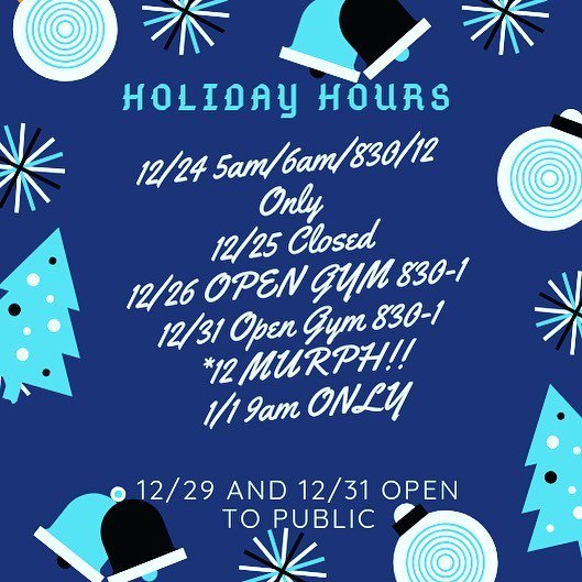 CrossFitWando's tweet photo. ☃️HOLIDAY HOURS!☃️
.
2️⃣ opportunities for all in the Charleston/Mt.Pleasant area to come drop in for a workout with us!! ⭐️
🏋🏼‍♂️12/29: 730/830
🏋🏼‍♂️12/31: 12PM MURPH 
#mtpleasantsc | #stayactive | #crossfitwando https://t.co/Q5u7OaDpEB https://t.co/spjx8TQp81