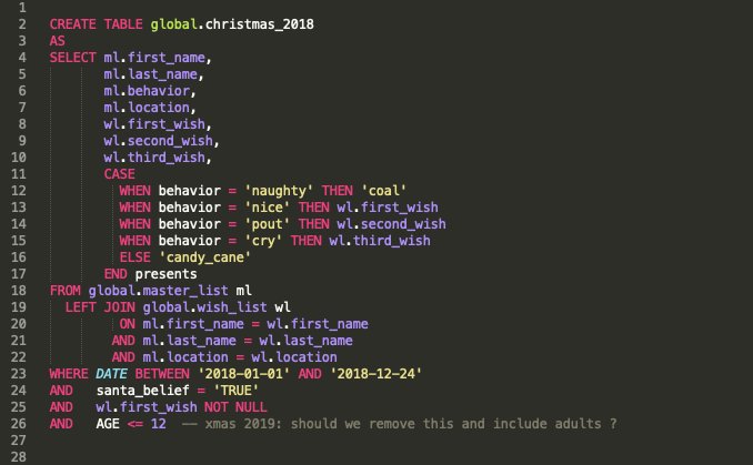 Eeysirhc's tweet photo. I love Santa and all but in this day and age I doubt he would be 1) making a list and 2) sorting it twice. I suggest he move to a database though #sqlclause https://t.co/IzkusnHPos