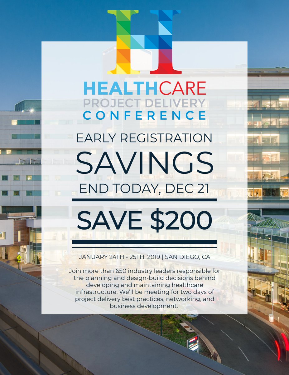 Join us next month in San Diego for the Healthcare Project Delivery Conference. Over 650 will attend for 2 days of project development and networking. Register today and save $200!  hcpdconference.com  #healthcare  #healthcareconstruction