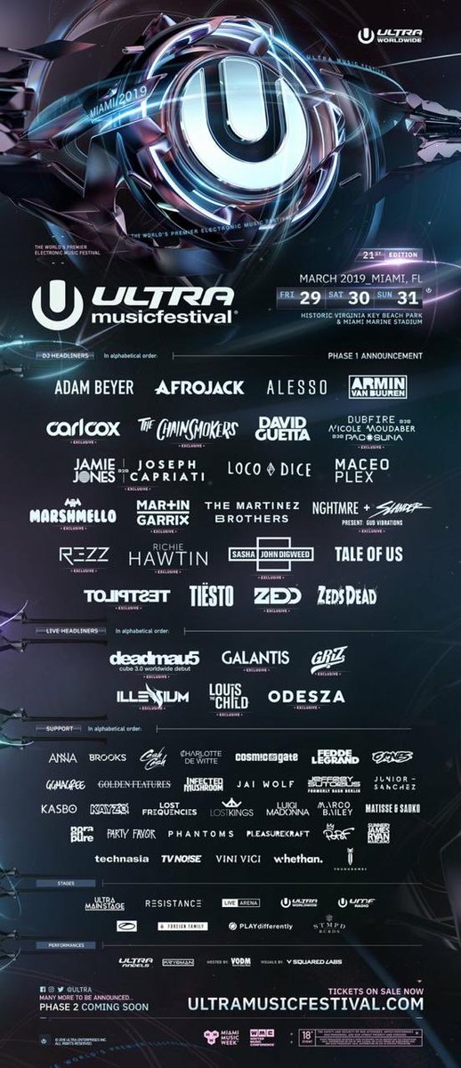 djworldmag's tweet photo. Ya se acerca @ultra Miami y aquí te dejamos la fase 1 del lineup! 🔥🔥

#Festival #Ultra2019 https://t.co/baIjzv7Chm
