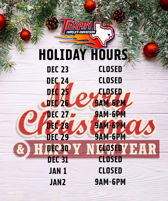 Happy Holidays Y’all!
Come &amp; See Us!
.
.
#texanharley #texanharleydavidson #harleydavidson #harley #merrychristmas #happynewyear