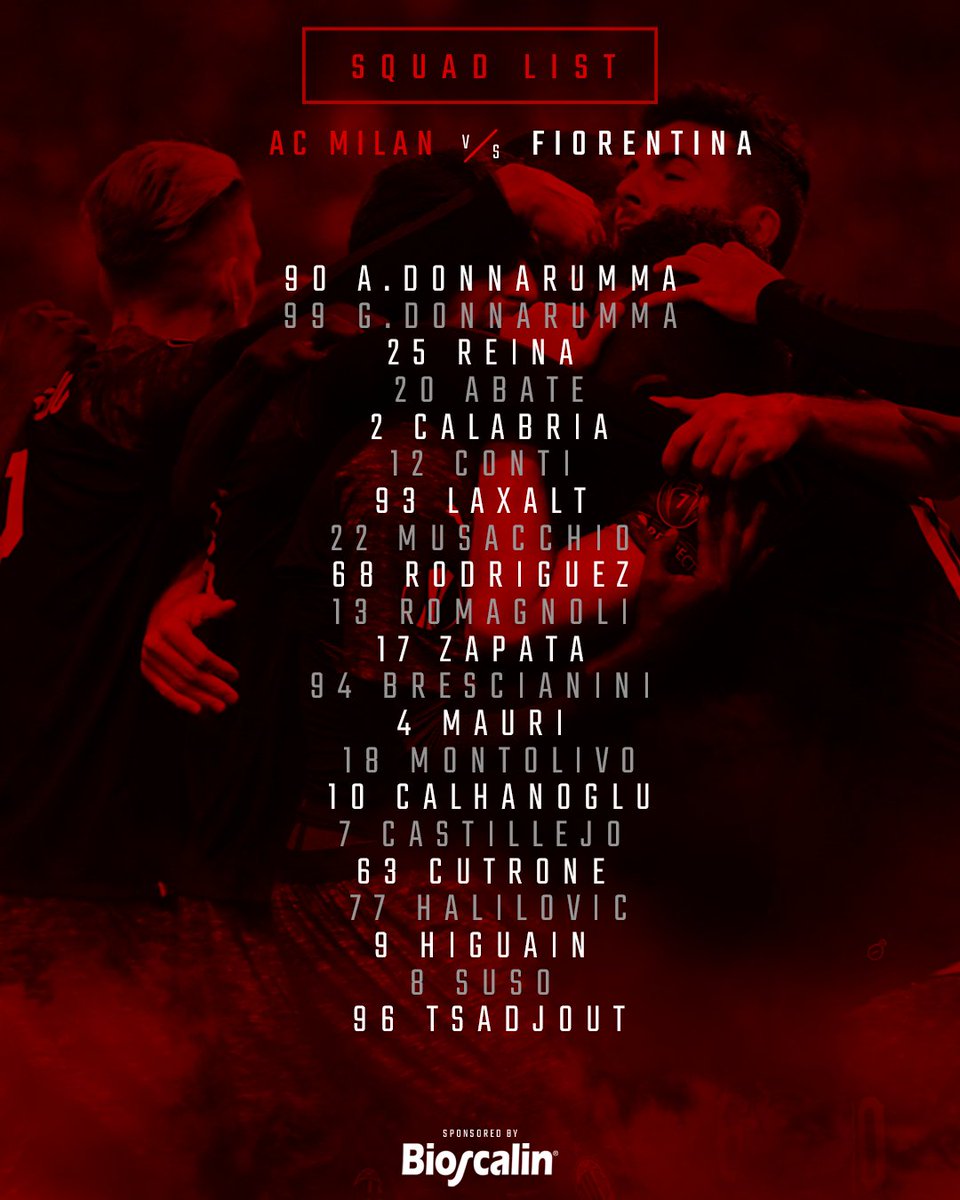 21 pemain yang sudah disiapkan Coach Gattuso untuk menjamu <a href="/acffiorentina/">ACF Fiorentina</a> di lanjutan <a href="/SerieA/">Lega Serie A</a> #Giornata17

#ForzaMilan #MilanDay
#MilanFiorentina
<a href="/MilanistiOrId/">Milanisti Indonesia</a> <a href="/MI_SezSamarinda/">Milanisti Samarinda</a>