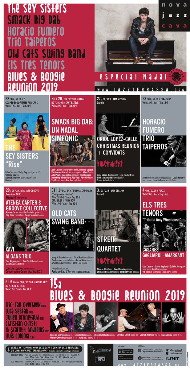 Mira quina programació més maca tenim per aquestes festes. Tria els teus concerts i compra ja les entrades:
jazzterrassa.org/ca/entrades-a-…