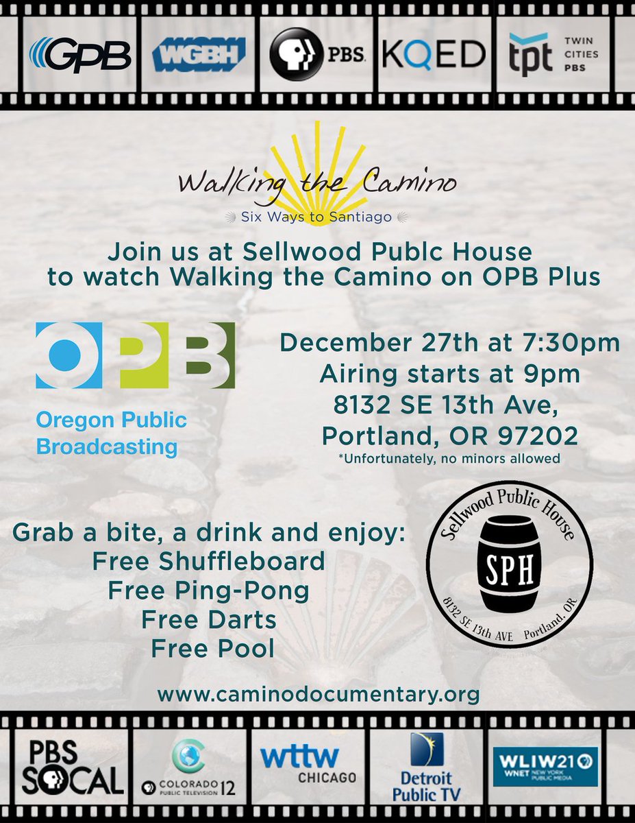If you're in the Portland area, 
Join Director/Producer Lydia B. Smith at the Sellwood Public House for the OPB premiere of Walking the Camino. 

Let us know you're coming here: 
buff.ly/2PRTlG6
