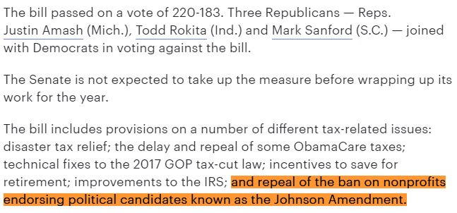 Last night, while America was distracted by a potential government shutdown, the GOP quietly passed a tax bill that gutted the Johnson Amendment, which could give billionaires a tax break for funneling secret money into our elections through charities and churches.