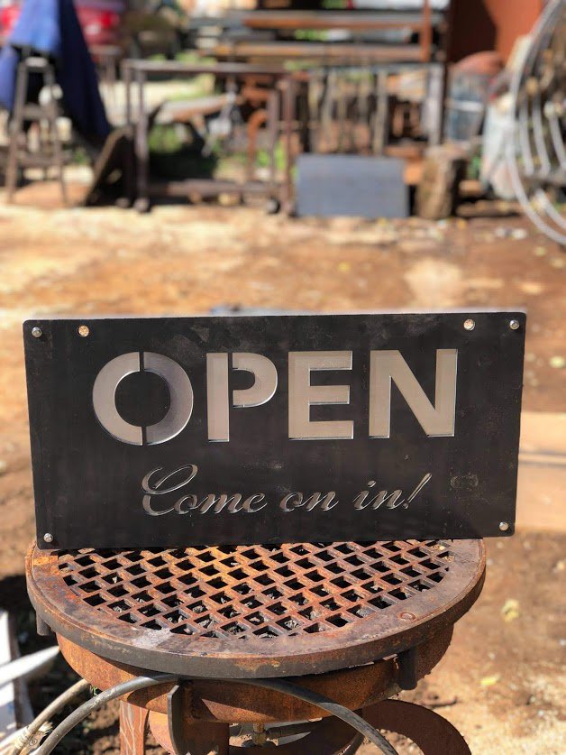 MetalWorkAustin's tweet image. Open for business? Email Info@metalworkaustin.com to order your custom made "Open" sign. #custommade #ATX #SmallBusiness #business #Sign #steel