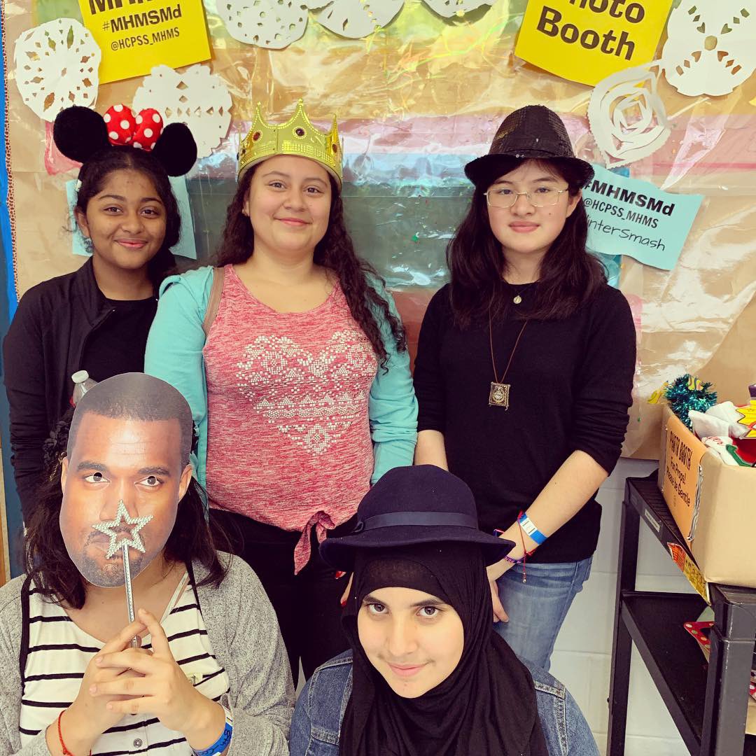 GwynethJones's tweet photo. Super @hcpss_mhms #WinterSmash #PhotoBooth Fun! With @KimKardashian & Yeezy! ALA @ kanyewest @lbehrens8511 https://t.co/NOsq3ZTaT1