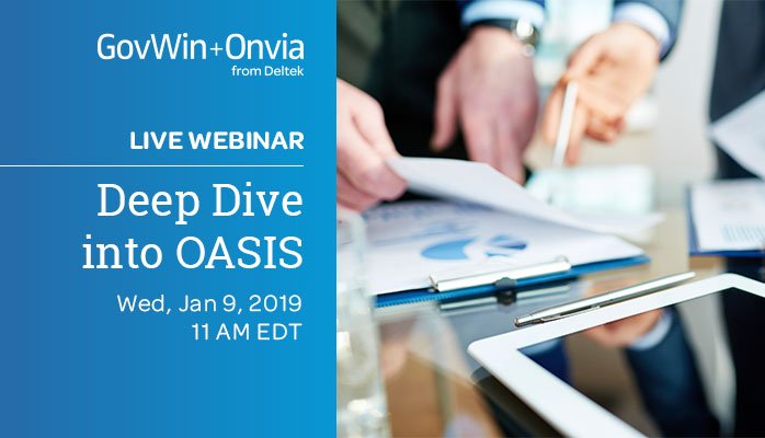 The #OASIS contract has become a go-to #federal #contracting platform. Join <a href="/Deltek/">Deltek</a> on January 9 for a webinar providing a deep dive into the contract and factors for bidders to consider: ow.ly/PqLz30n1i4J