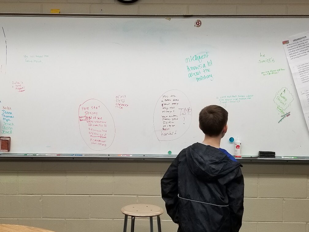 missdatsms's tweet photo. So we did this thing @SMSeagles16 in the L.Strats class called #spreadthelove. Students sit in the hot seat and their peers take turns writing positive things about him/her. It was a very powerful, moving experience. We don’t hear enough positive things about ourselves. @PamCoop https://t.co/8ZKqGSaqXJ